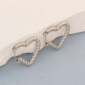Silver stainless steel heart-shaped earrings with twisted rope texture design - Silver Style K7-57