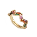 18K gold plated wing-shaped wave ring featuring multi-colored micro-pave cubic zirconia - Wave Multicolor Zirconia