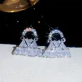 Sparkling silver handbag-shaped stud earrings with clear zircon stones on a dark background - Silver (Silver Pin)