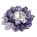 Eleganter Amethyst-Kristall-Kerzenhalter mit einem zentralen Metalleinsatz - Amethyst-Halter mit Alubecher (7cm Durchmesser/Ohne Kerze)