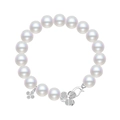 Elegant 925 sterling silver pearl bracelet with a sparkling clover charm and crystal clasp - White Shell Pearl