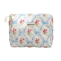 Quilted fabric cosmetic bag with floral and bow pattern in elegant beige color - Blue Floral Bow Handheld