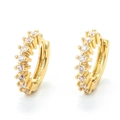 18K gold plated hoop earrings with rainbow cubic zirconia stones on white background - White