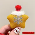 Yellow star plush Christmas pin with silver snowflake and red Santa hat 6x5cm - Snowflake Pentagram
