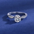 Silver 1-carat round high-carbon diamond ring with elegant leaf-shaped diamond shoulders - Ljz-132 [1 Carat] / Adjustable Open