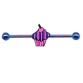 Industrial barbell with cupcake motif and blue-purple gradient plating on stainless steel - Rainbow Rod Cupcake