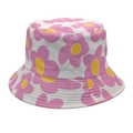 Close-up of reversible bucket hat featuring white base with pink and yellow floral pattern - M (56-58cm) / 3# White with Pink Floral