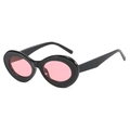 Retro oval sunglasses with thick black frame and semi-transparent pink lenses for women - Black Frame Pink Lens