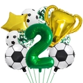 Detail of football theme 2nd birthday set with number 2 balloon and golden trophy - Soccer Set Number 2