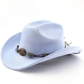 Détail du chapeau de cowboy en daim bleu clair avec cordon tressé et perles en métal vintage - M (56-58cm) / Bleu ciel clair