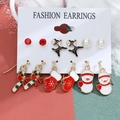6-pair set of Christmas earrings featuring reindeer, snowman, and candy cane charms - Model 08 A-1399