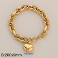 Bracciale a catena in acciaio al titanio dorato con ciondolo a cuore e chiusura OT - Bracciale con ciondolo a cuore dorato (KB184607-Z) / 200x9mm (Ciondolo 19x15mm)