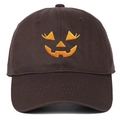 Berretto da baseball in cotone marrone scuro con ricamo zucca di Halloween arancione - Regolabile / caffè