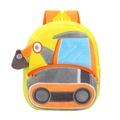 Plush yellow excavator backpack for kids with 3D mechanical arm and orange zipper - Excavator