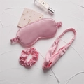 Pink silk sleep set including eye mask, twisted headband and scrunchie for travel - No.4 Pink