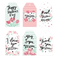 Set di 6 etichette regalo Festa della Mamma con motivi floreali, strisce e pois - Stile Tulipano Rosa E Strisce Verde Menta / Set