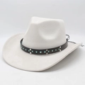 Detail of suede cowboy hat featuring black leather band with turquoise and silver studs - M (56-59cm) / Milky White (Suede)