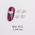 Detail of silver heart nail art charms with crystals and size 8.5x6.5mm on red nails - Silver Heart Full Rhinestone Style(8721)