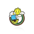 Cartoon enamel pin featuring a smiling sun, colorful rainbow, and a blue sailing boat - Rainbow Sun Boat (CC2247)