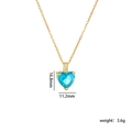 Elegant gold heart necklace featuring a 16.8mm blue gemstone pendant with zircon accents - Sky Blue
