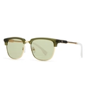 Vintage half-frame sunglasses with olive green frame, gold metal arms and green lenses - Green Frame / Green Lens