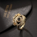 Golden Evil Eye ring featuring black zircon center and clear accents on a textured band - Black Zirconia Eye (D)