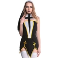 Gothic nun cosplay costume with black mini dress, cross patterns and white stockings - Black Costume (No Socks)