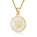Golden 18K gold-plated titanium necklace with round white shell pendant and letter W - White Mother of Pearl Letter W