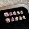 Handgemaakte kunstnagels voor kinderen met handgeschilderde bloemen en hartjes in doos - Extra Klein (XS)