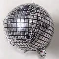 Silver 4D disco ball foil balloon with black grid pattern for party decorations - 10" / Silver