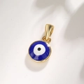 Detail of round gold-plated evil eye pendant with blue and white enamel inlay - A019 Gold Blue White Eye 8mm