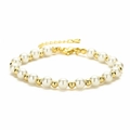 Detail view of pearl and gold bead bracelet with adjustable lobster clasp and extender - Pearl & Gold Bead Alternating