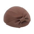 Eleganter erdbrauner Wollfilz-Baskenmütze für Damen mit Vintage-Schleifendekor - M(56-58cm) / Camel