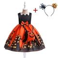 Girl's Halloween pumpkin dress set with matching bag and spider headband 3-piece - 130cm / AWS023-With Bag+Pumpkin Spider Headpiece