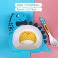 Bamboo fiber dinosaur baby bowl set with matching spoon in blue and yellow design - A029 Blue Dinosaur Bowl Spoon (300ML)