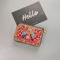 Bohemian handmade beaded card holder featuring colorful geometric patterns and gemstones - No.27 (Exotic Geometric)