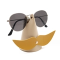 Creative beige desktop leather eyewear stand with yellow mustache decor for sunglasses - Apricot + Yellow Mustache