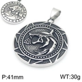 Vintage stainless steel Viking wolf head pendant with Valknut symbol and 41mm diameter - Fenrir Wolf Valknut Round Medallion Pendant (No Chain) (KP116387-MZOZ)