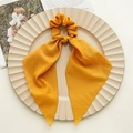 Floral yellow bow hair scrunchie with long ribbon on a vintage decorative plate - Mustard Yellow