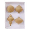 Velvet gourd Christmas ornaments set in light beige finish with golden caps - 4 Pieces / Khaki