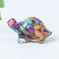 Colorful crushed stone and resin sea turtle ornament figurine on white background - 06 Colorful Shell + Gold Foil