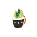Cartoon cactus succulent enamel pin in black pot with golden metallic finish details - Green Succulent in Black Pot (C1079-3)