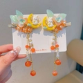 Handcrafted moon and rabbit hair clips with floral tassels for girls' Hanfu costume - 54# Running Moon Rabbit Pair