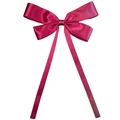 Detail of elegant magenta satin ribbon hair clip with smooth glossy finish and long tails - Burgundy
