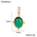 Oval green natural stone pendant with gold stainless steel beaded edge and ring - Green Jade