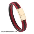 Men's braided leather bracelet in red and black with gold magnetic clasp, 22.5cm - 22.5CM / Gold Buckle Red Leather