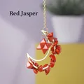 Moon and star suncatcher pendant with red jasper crystal chips in gold wire frame - Red Jasper Stone Moon Pendant