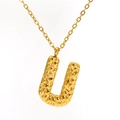 Golden necklace with U-shaped letter pendant featuring unique hammered lava texture - Gold Letter-U