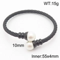 Bracciale rigido unisex in acciaio nero intrecciato con due perle da 10mm alle estremità - Nero (KB169556-WGML)