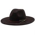 Dark brown suede cowboy hat with vintage red-green striped band and golden buckle - M(56-58cm) / Coffee